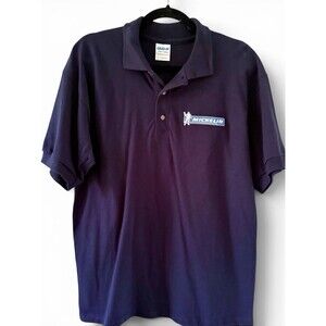 Michelin Men's Navy Blue Polo Shirt Sleeve Shirt 100% Cotton Size Medium M Logo